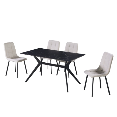 פינת אוכל CANTONA שולחן קרמיקה 140 ס"מ ו־4 כיסאות מבית BRADEX