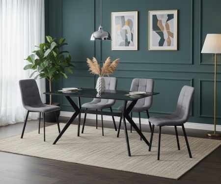 פינת אוכל CANTONA שולחן קרמיקה 140 ס"מ ו־4 כיסאות מבית BRADEX