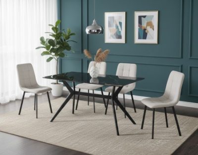 פינת אוכל CANTONA שולחן קרמיקה 140 ס"מ ו־4 כיסאות מבית BRADEX