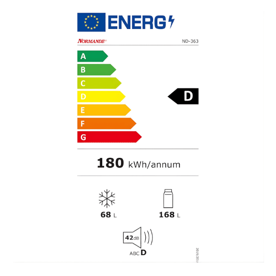 מקרר אינטגרלי מקפיא תחתון No Frost בנפח 236 ליטר דגם ND-363 מבית Normande