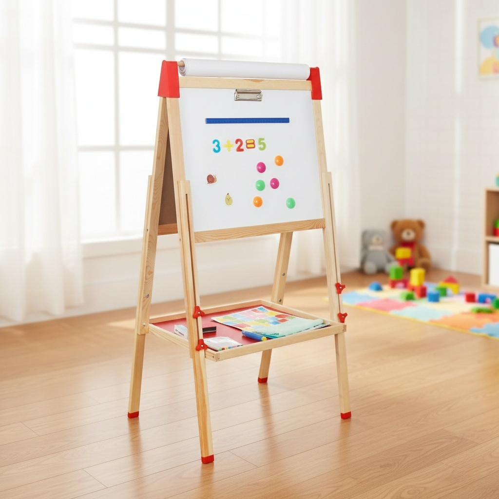 לוח ציור דו צדדי מעץ אורן לילדים דגם ליאו W12B196B מבית BUBU