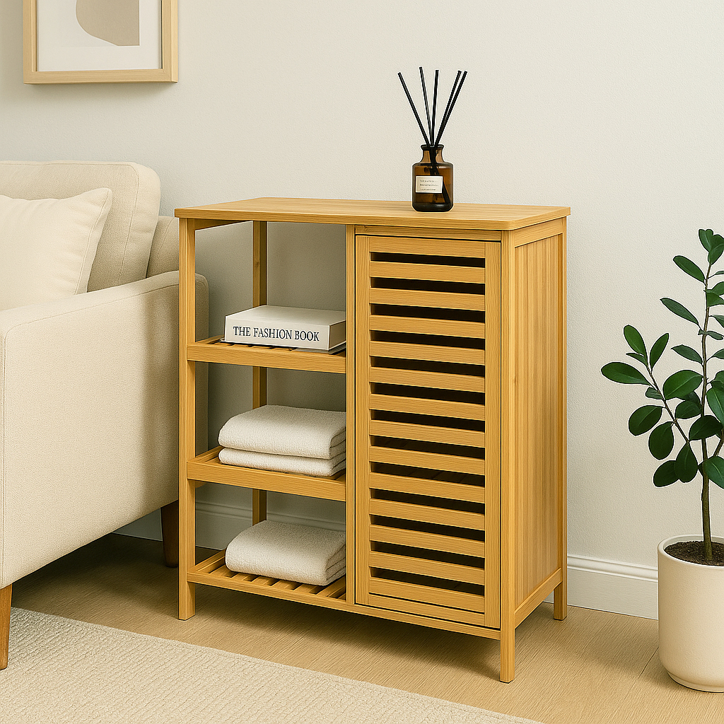 ארונית שירות מבמבוק 6 מדפים עם דלת דגם לואיס מבית RAMOS