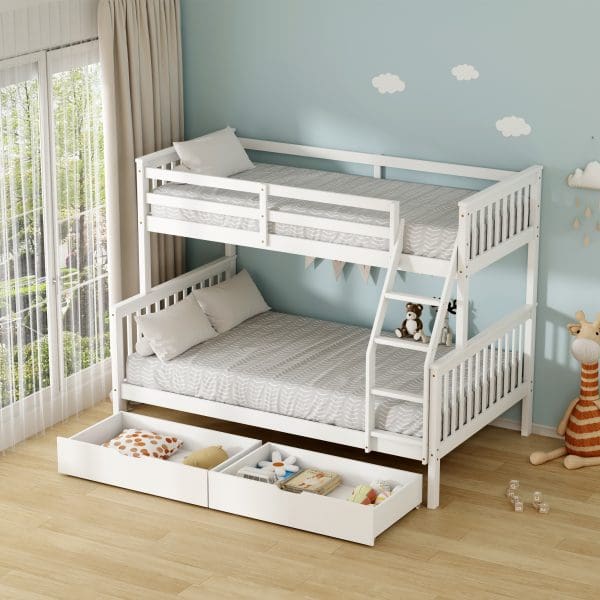 מיטת קומתיים מעץ מלא עם מגירות אחסון ו-2 מזרנים דגם אלאדין מבית DORI