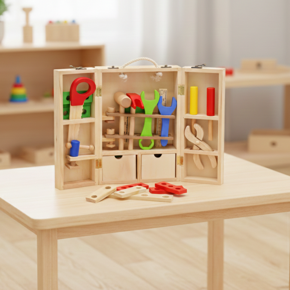 ארגז כלי עבודה מעץ לילדים דגם צ'ייס W03D103B מבית BUBU