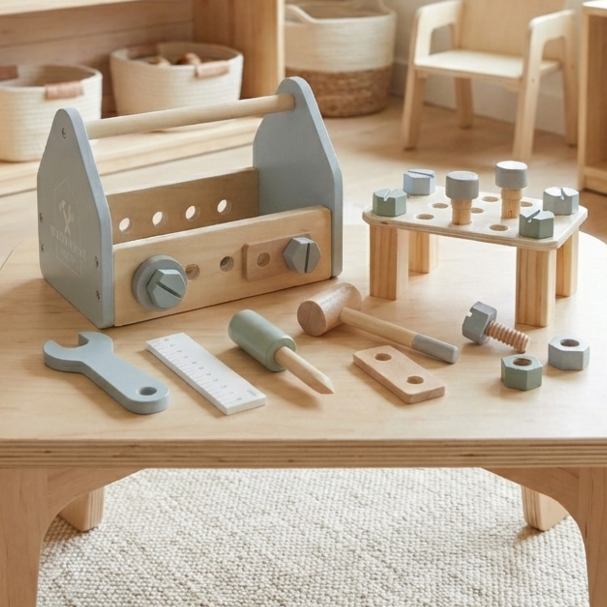 ארגז כלי עבודה מעץ לילדים דגם פלוטו W03D286 מבית BUBU