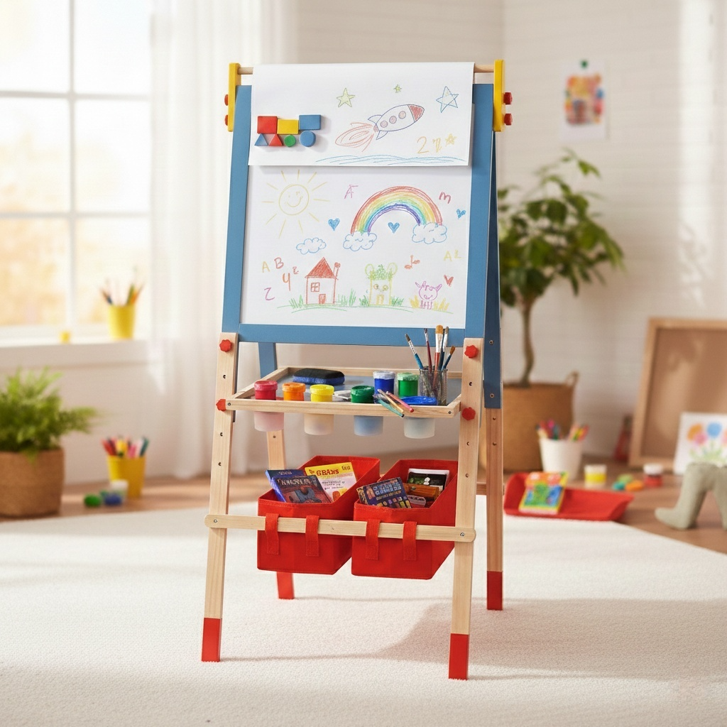 כן ציור דו צדדי מעץ עם לוח גיר ולוח מחיק דגם W12B275 מבית BUBU