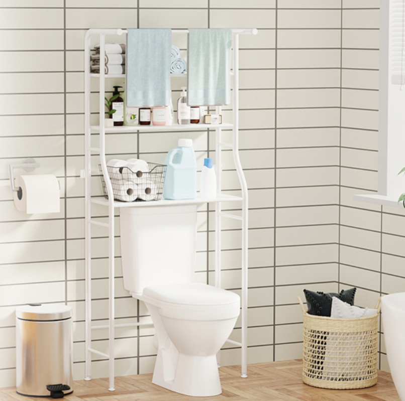 ארגונית אחסון לשירותים עם מדפים ומתלה מגבות דגם דקל מבית RAMOS ארגונית אחסון לשירותים עם מדפים ומתלה מגבות דגם דקל מבית RAMOS