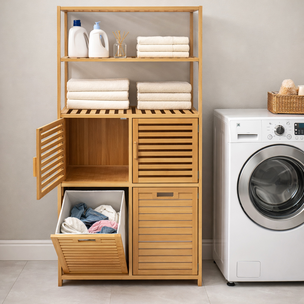 כוננית שירות מבמבוק עם סלי כביסה דגם קרלוס מבית RAMOS