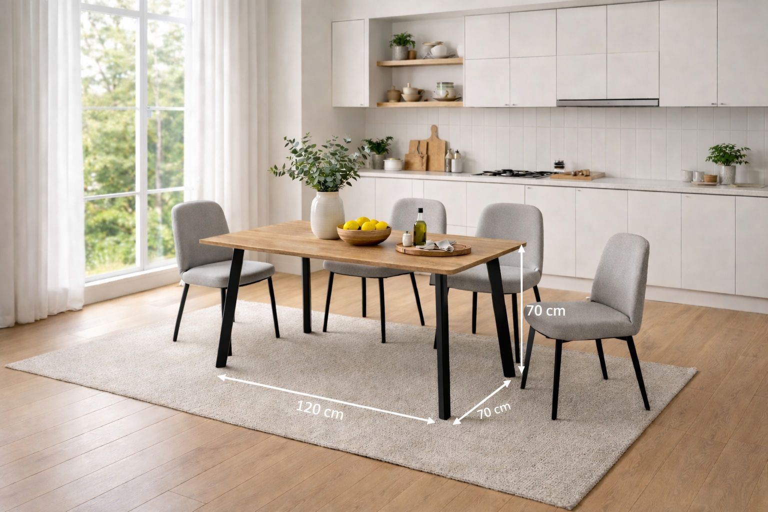 שולחן אוכל מלבני 120×70 ס"מ עם רגלי מתכת שחורות דגם גולן GOLAN מבית Tudo Design