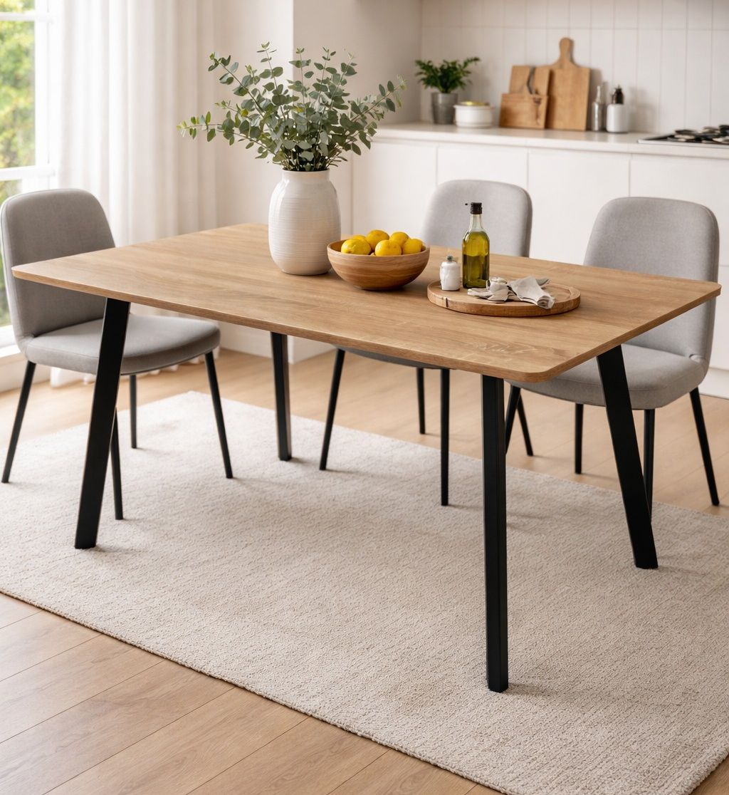 שולחן אוכל מלבני 120×70 ס"מ עם רגלי מתכת שחורות דגם גולן GOLAN מבית Tudo Design