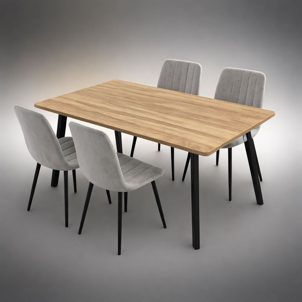 פינת אוכל קומפקטית עם שולחן 120 ס"מ ו־4 כיסאות מרופדים דגם גולן ריביירה מבית Tudo Design