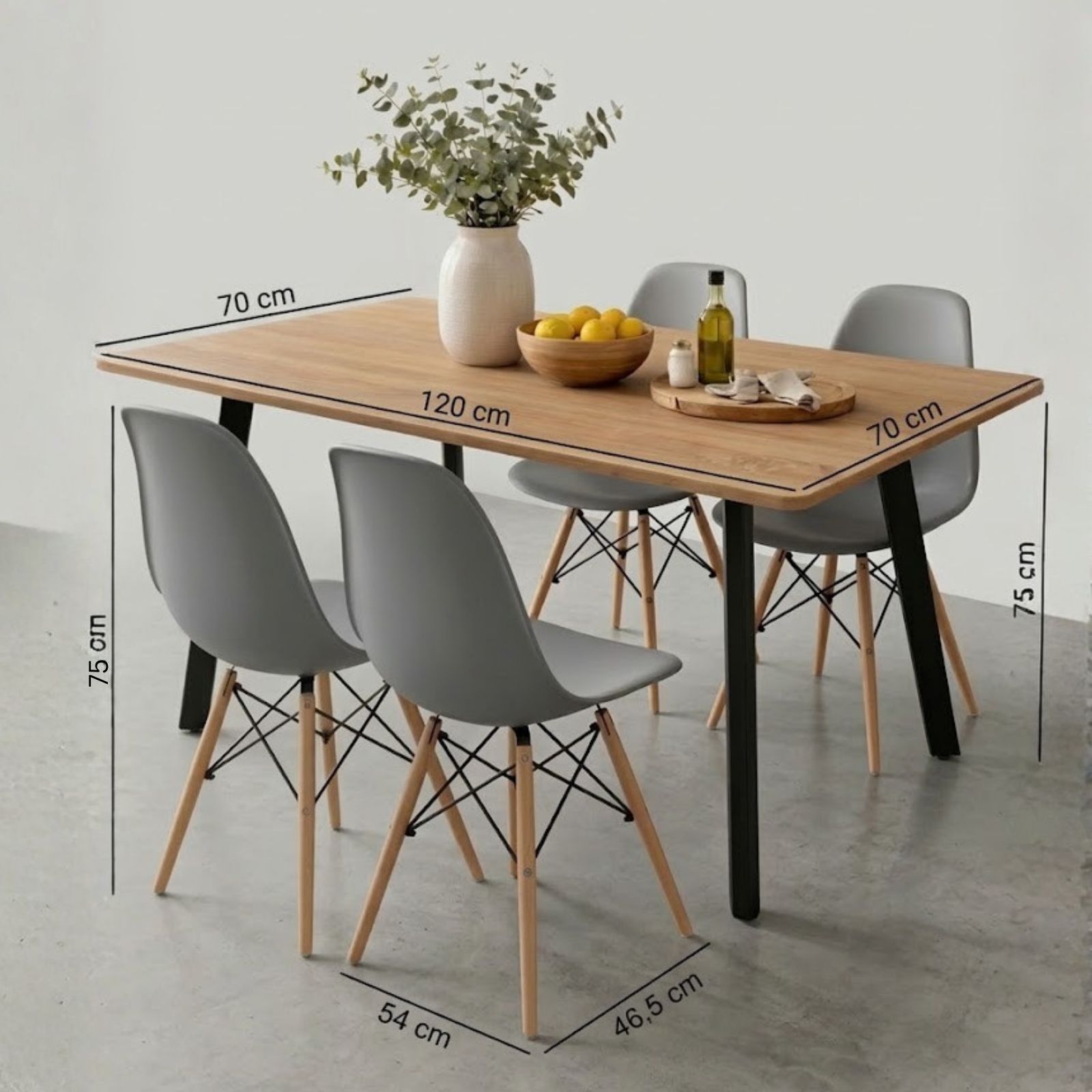 פינת אוכל 120X70 עם 4 כיסאות דגם גולן נורדיק מבית Tudo Design