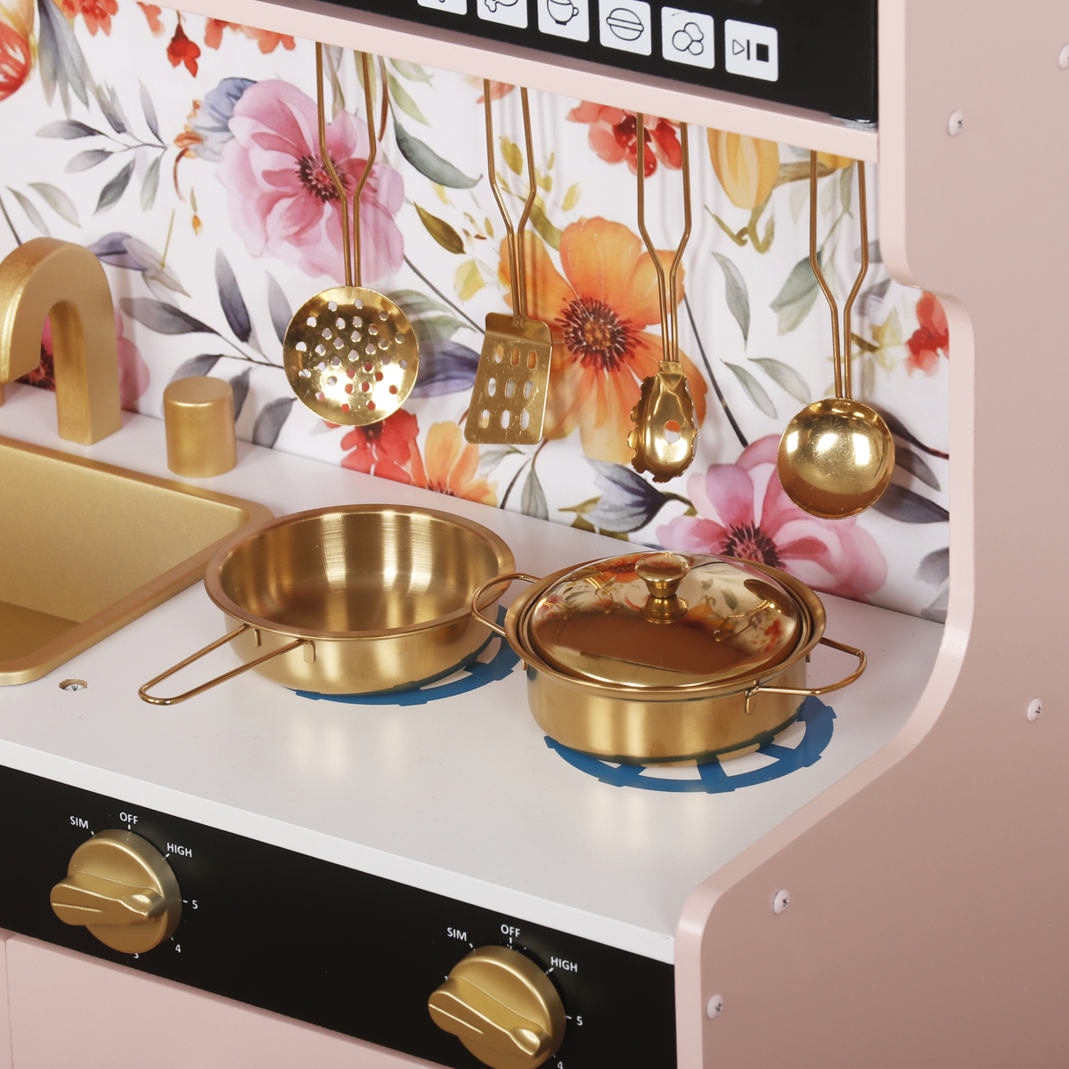 מטבח משחק מעץ לילדים דגם פרחים W10C955B מבית BUBU