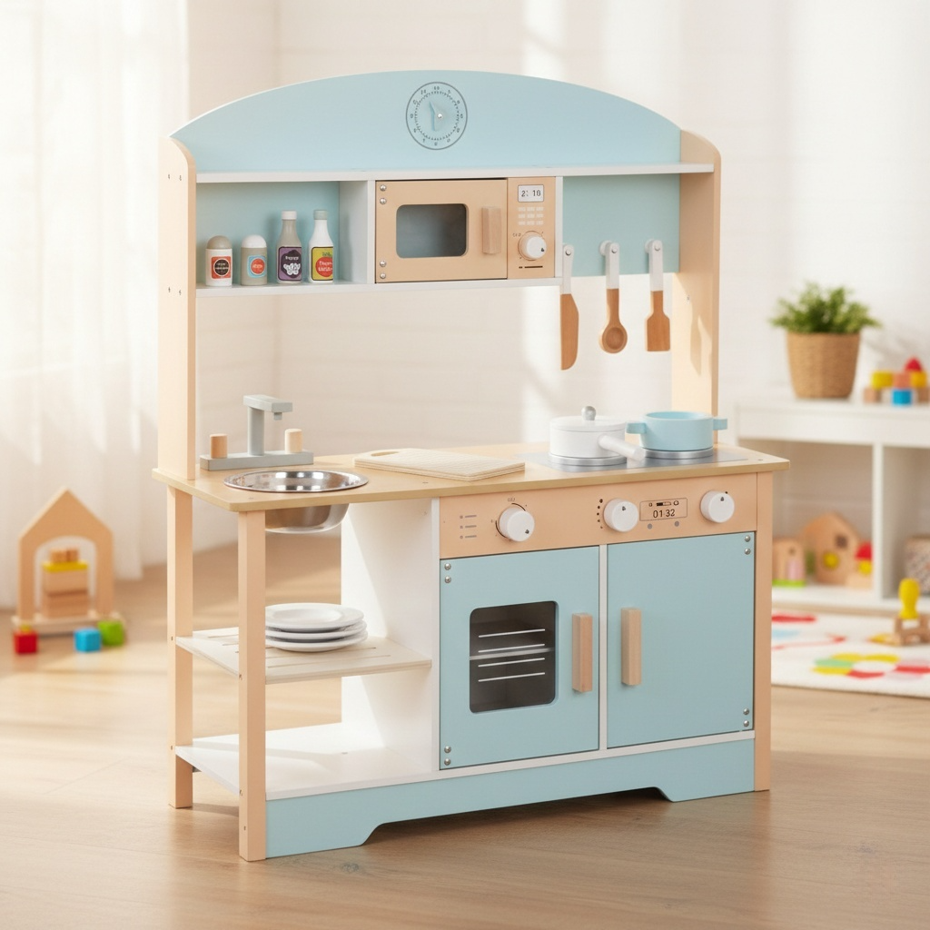 מטבח עץ לילדים דגם תכלת W10C573H מבית BUBU