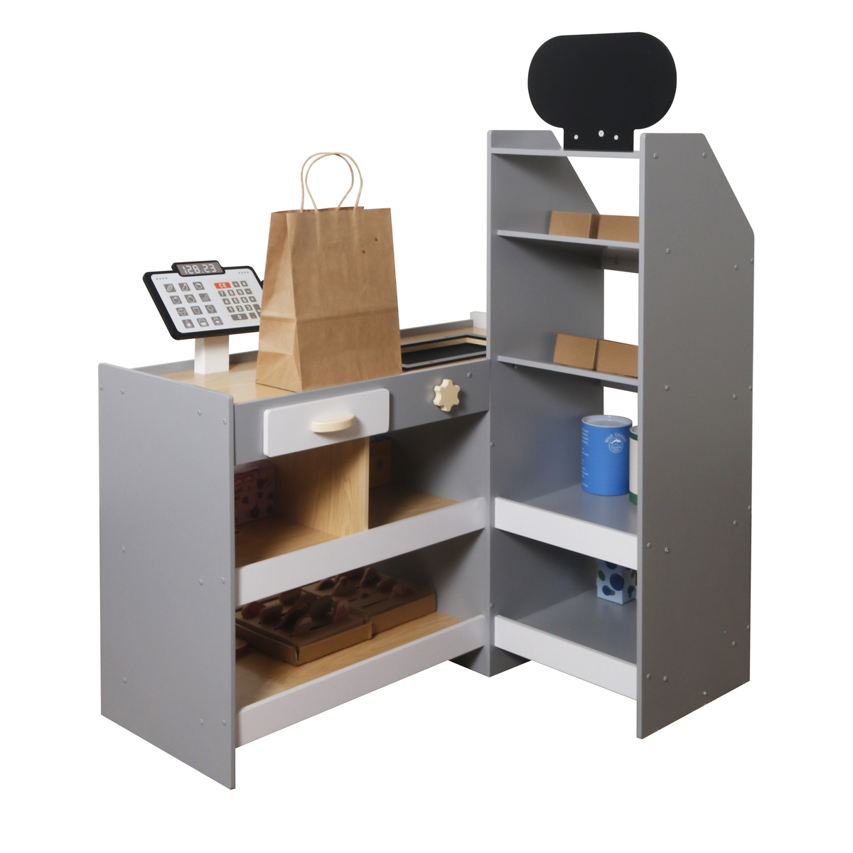 עמדת סופרמרקט משחק מעץ לילדים דגם W10A214C מבית BUBU