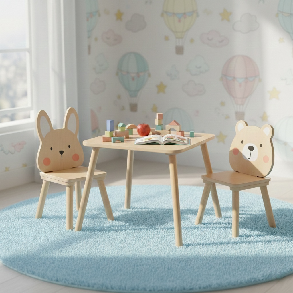 סט שולחן ושני כיסאות לילדים דגם חיות W08G410 מבית BUBU