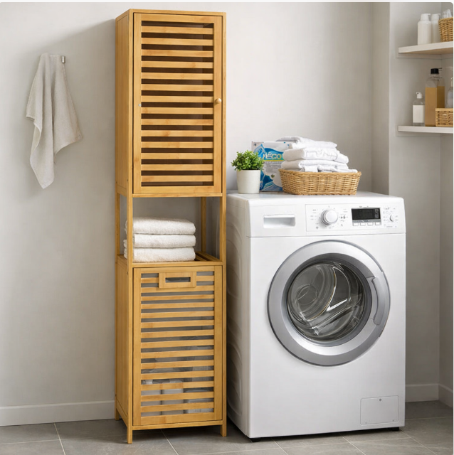 ארונית שירות מבמבוק עם סל כביסה דגם אלחנדרו מבית RAMOS ארונית שירות מבמבוק עם סל כביסה דגם אלחנדרו מבית RAMOS