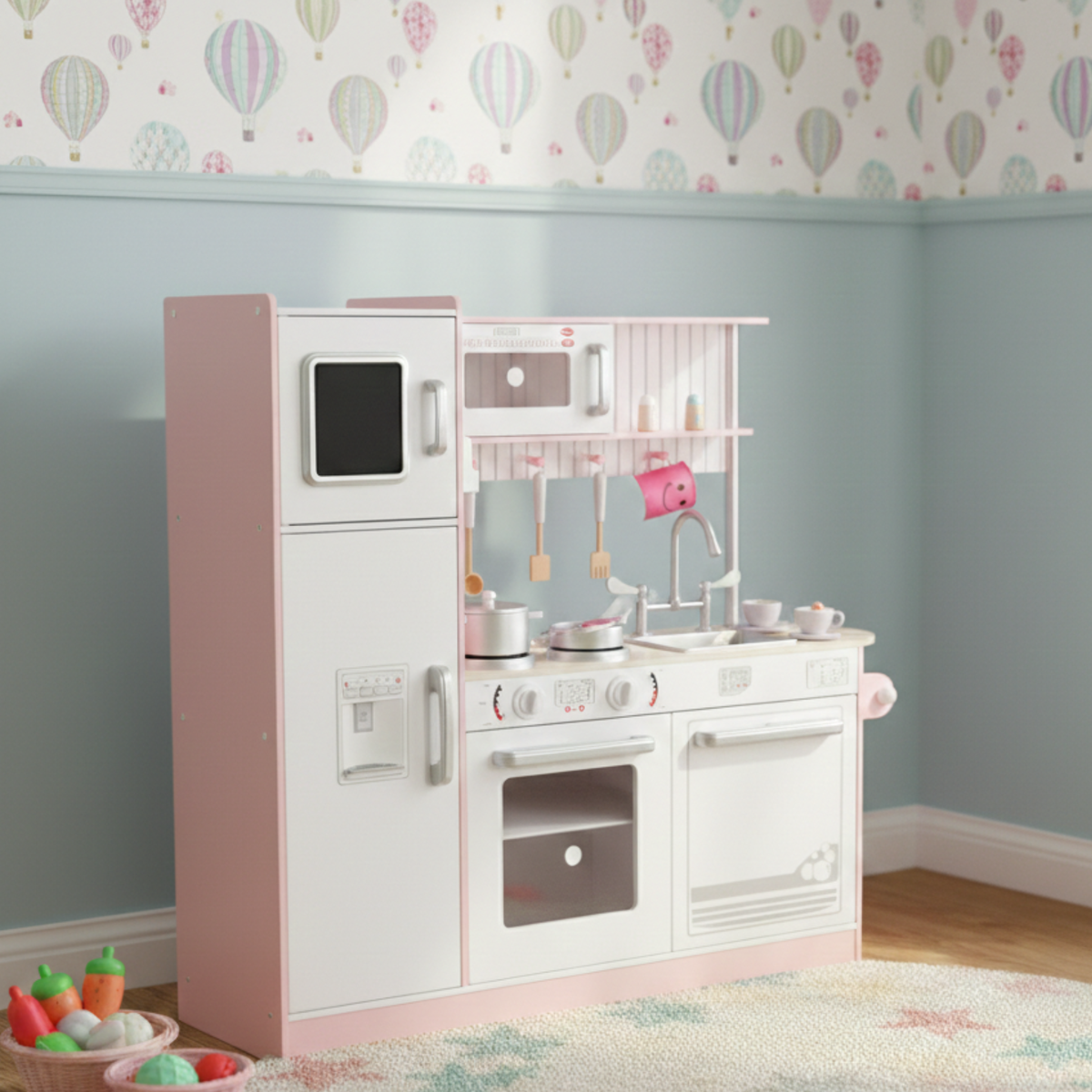 מטבח שף מעץ לילדים דגם ורוד W10C382B מבית BUBU
