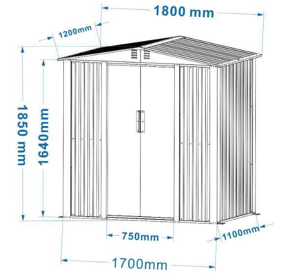 מחסן מתכת פרמיום לגינה 1.80X1.20 דגם DS2 מבית Garden Top