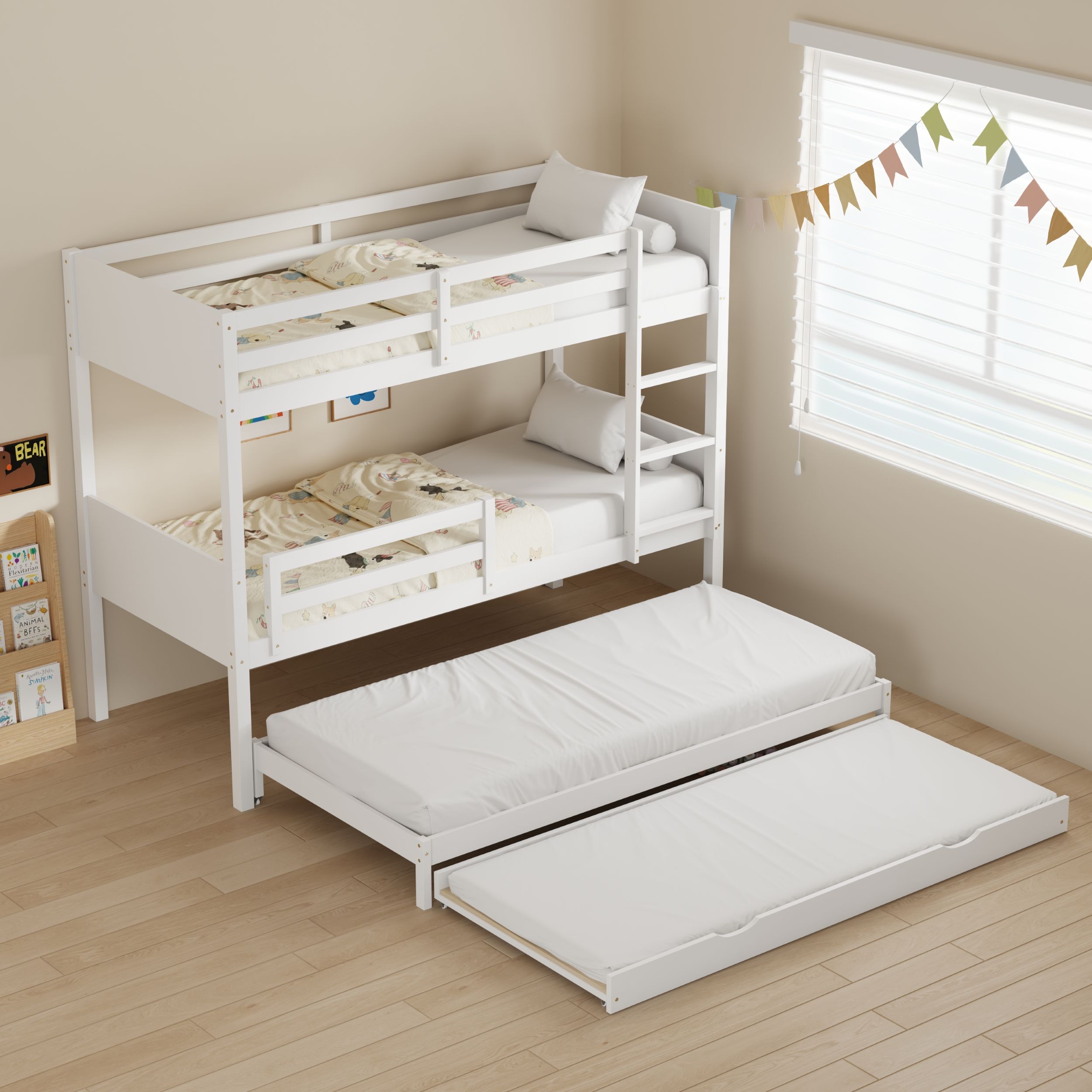 מיטת קומתיים מעץ מלא עם 2 מיטות חבר ו-4 מזרנים דגם ביל מבית DORI