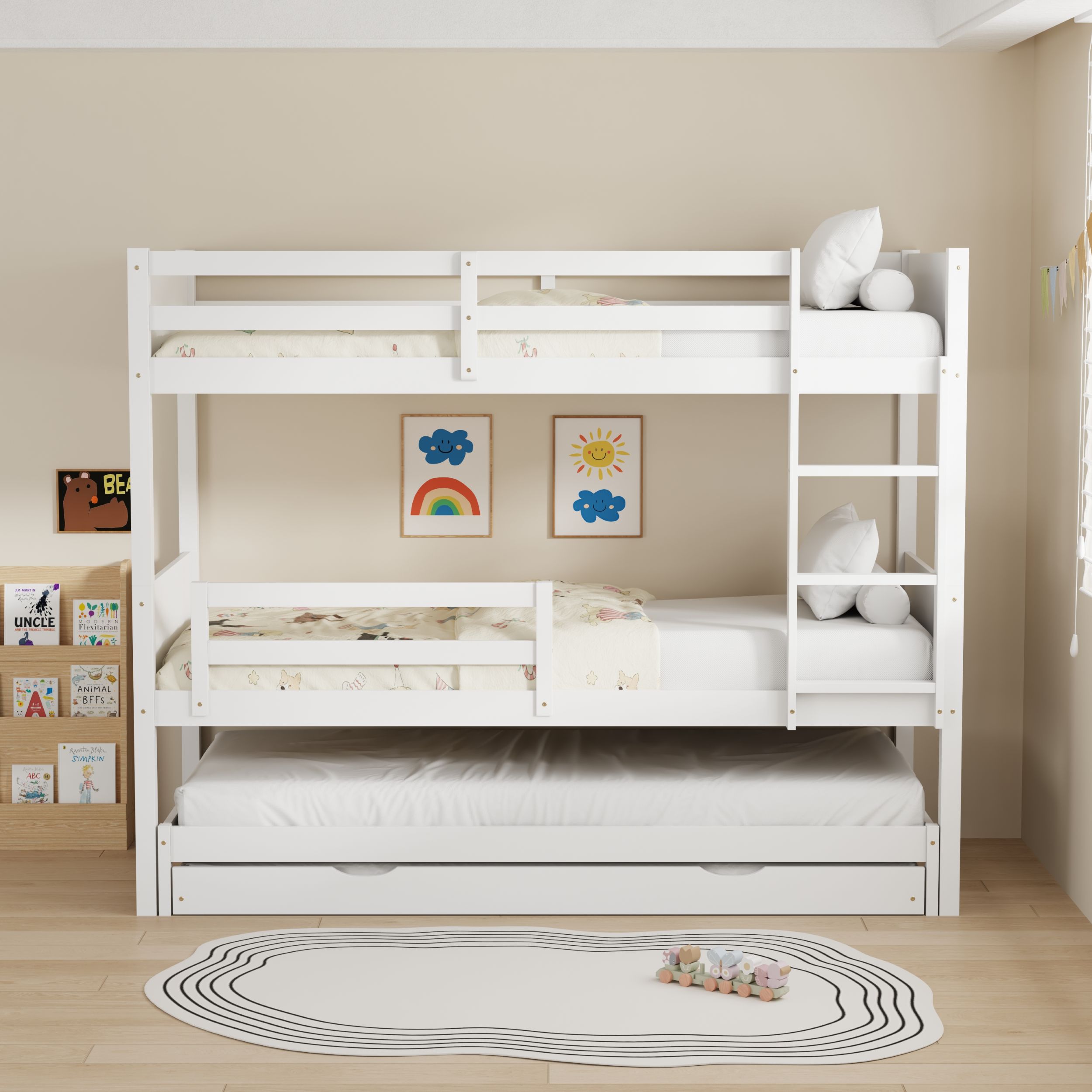 מיטת קומתיים מעץ מלא עם 2 מיטות חבר ו-4 מזרנים דגם ביל מבית DORI