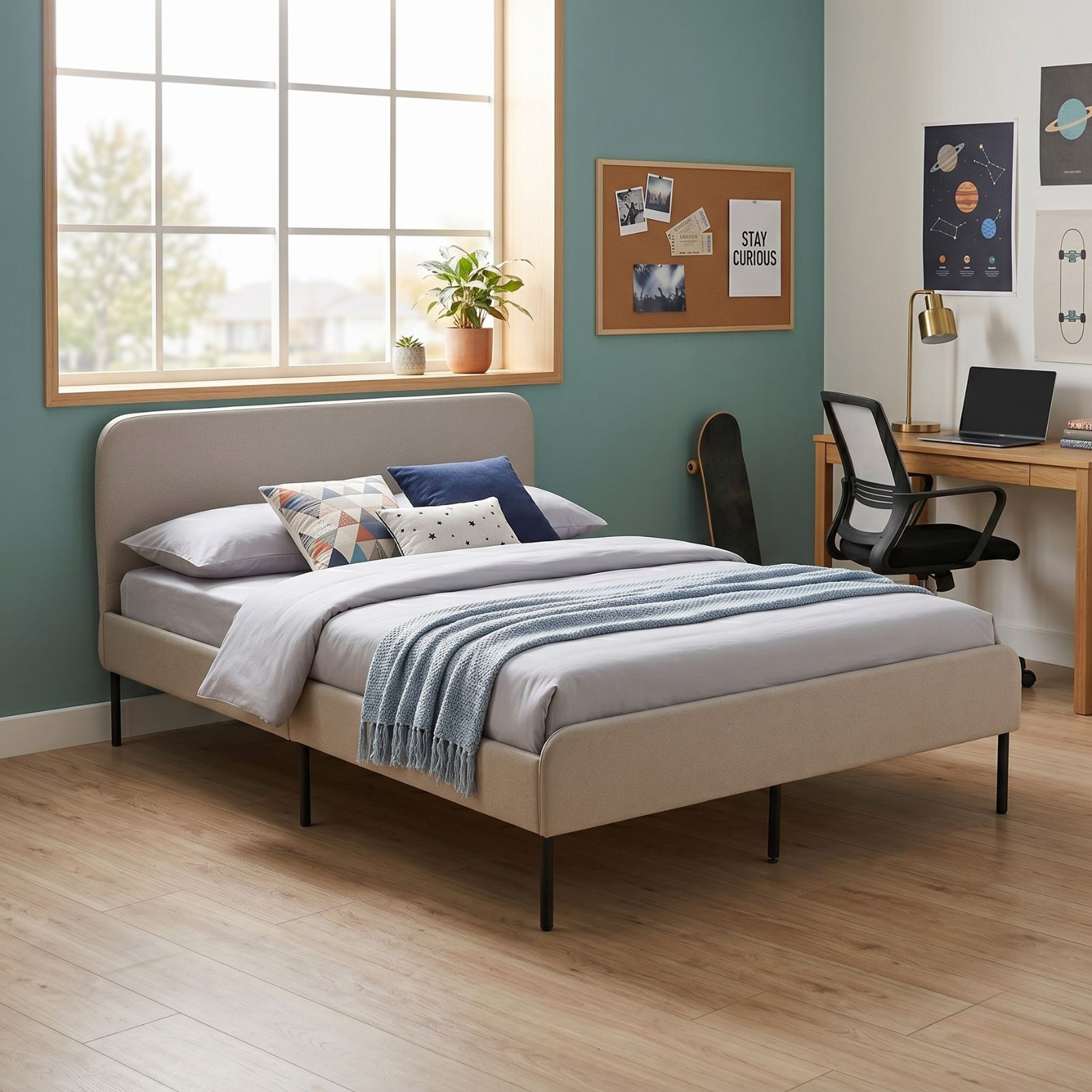 מיטת נוער מרופדת בד 120×190 דגם מיקה מבית Tudo Design
