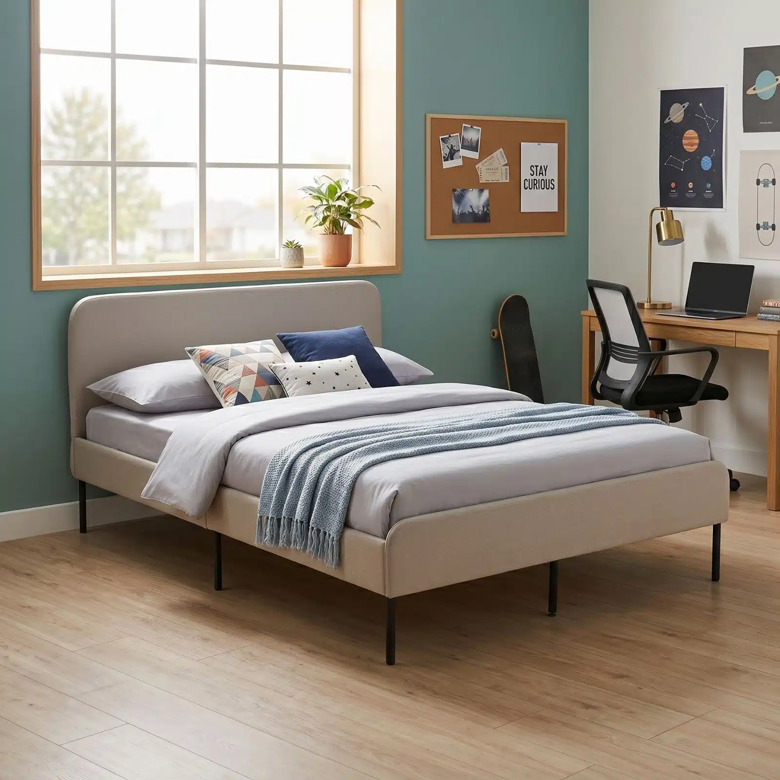 מיטת נוער מרופדת בד 120×190 דגם מיקה מבית Tudo Design