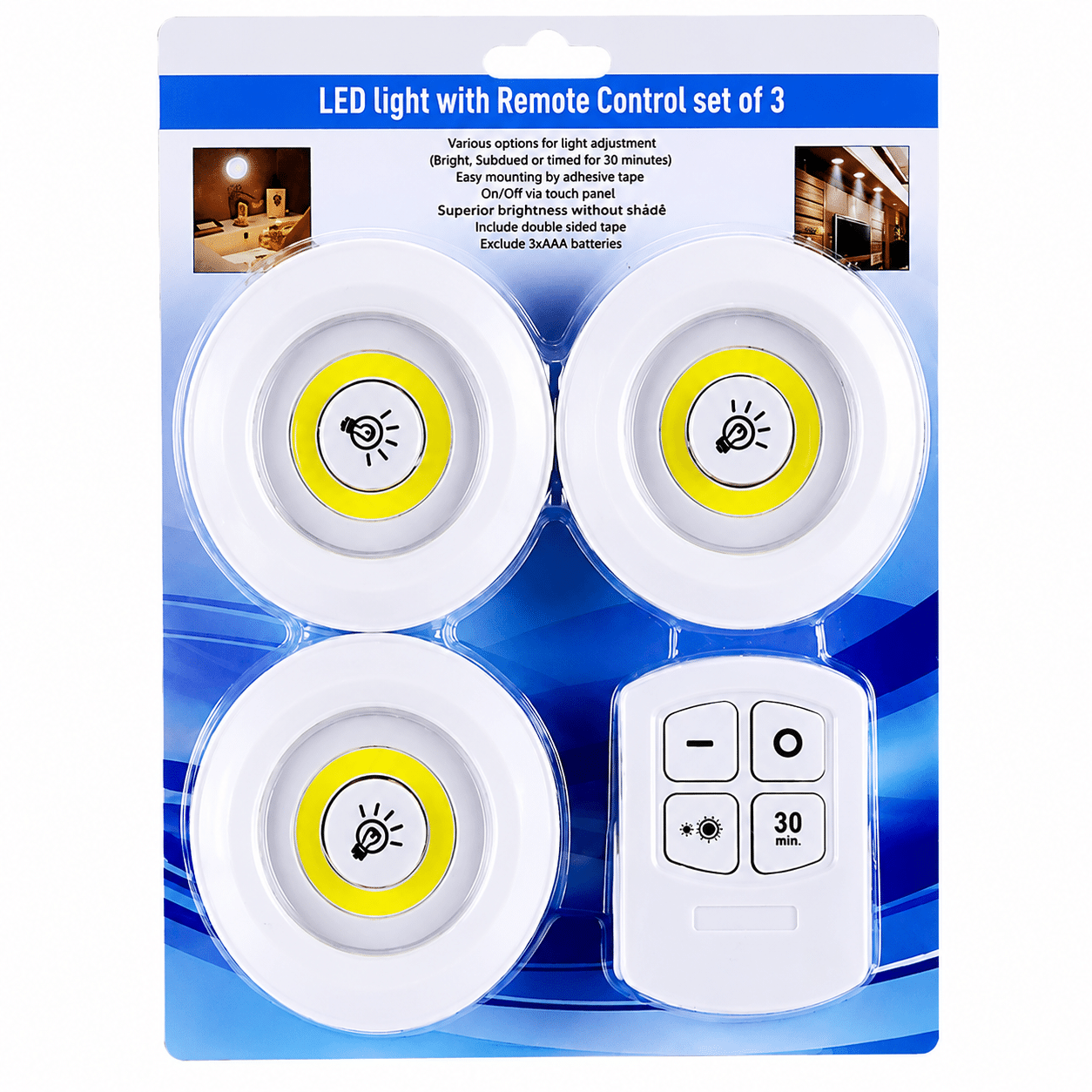 סט 3 ספוטים LED עם שלט רחוק סט 3 ספוטים LED עם שלט רחוק