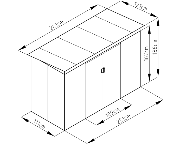 מחסן מתכת סקיילייט דגם Sky B מידה 2.61X1.21 מבית Garden Top