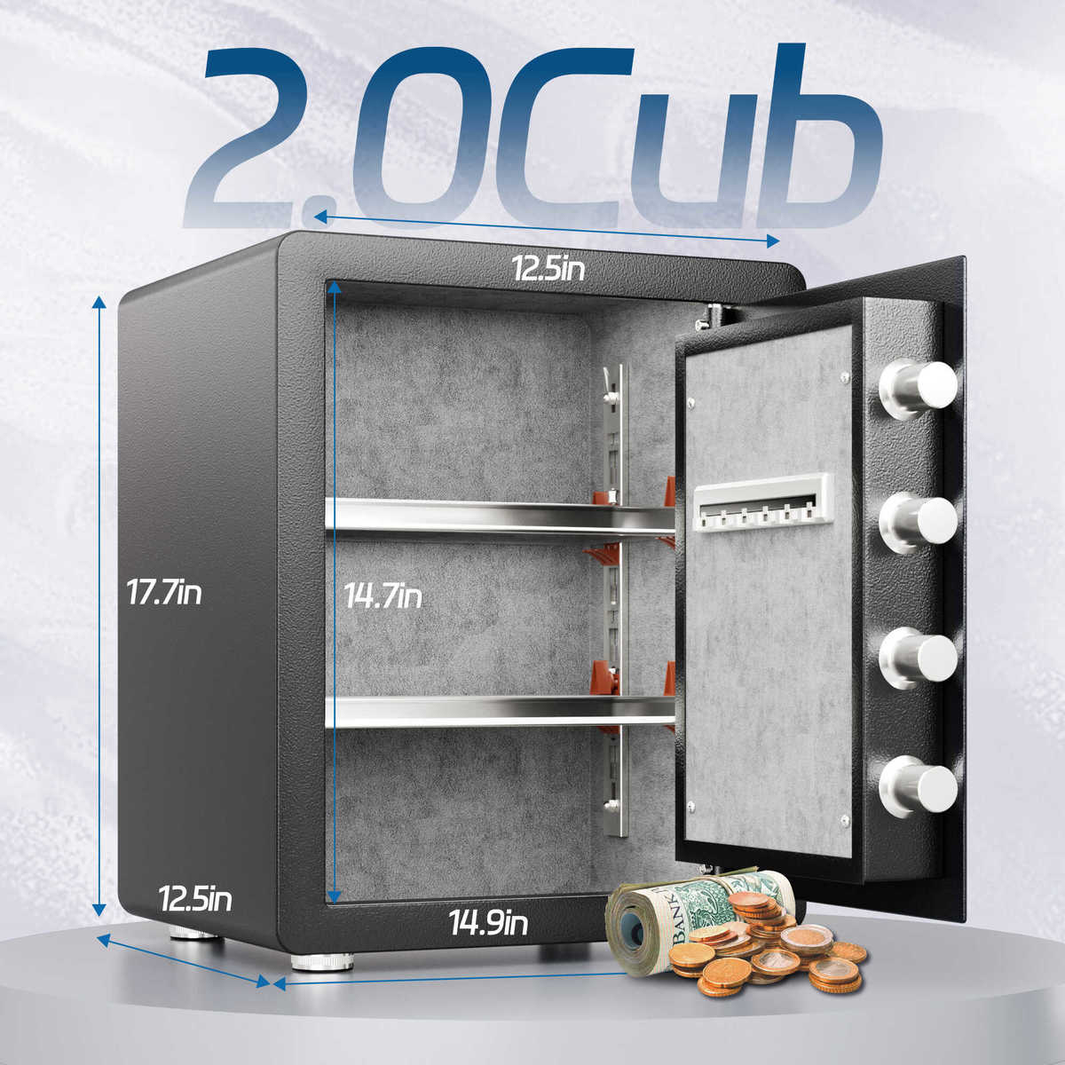 כספת 40 ליטר עם מנעול אלקטרוני ו2 מדפים דגם P04 מבית SAFE ZONE
