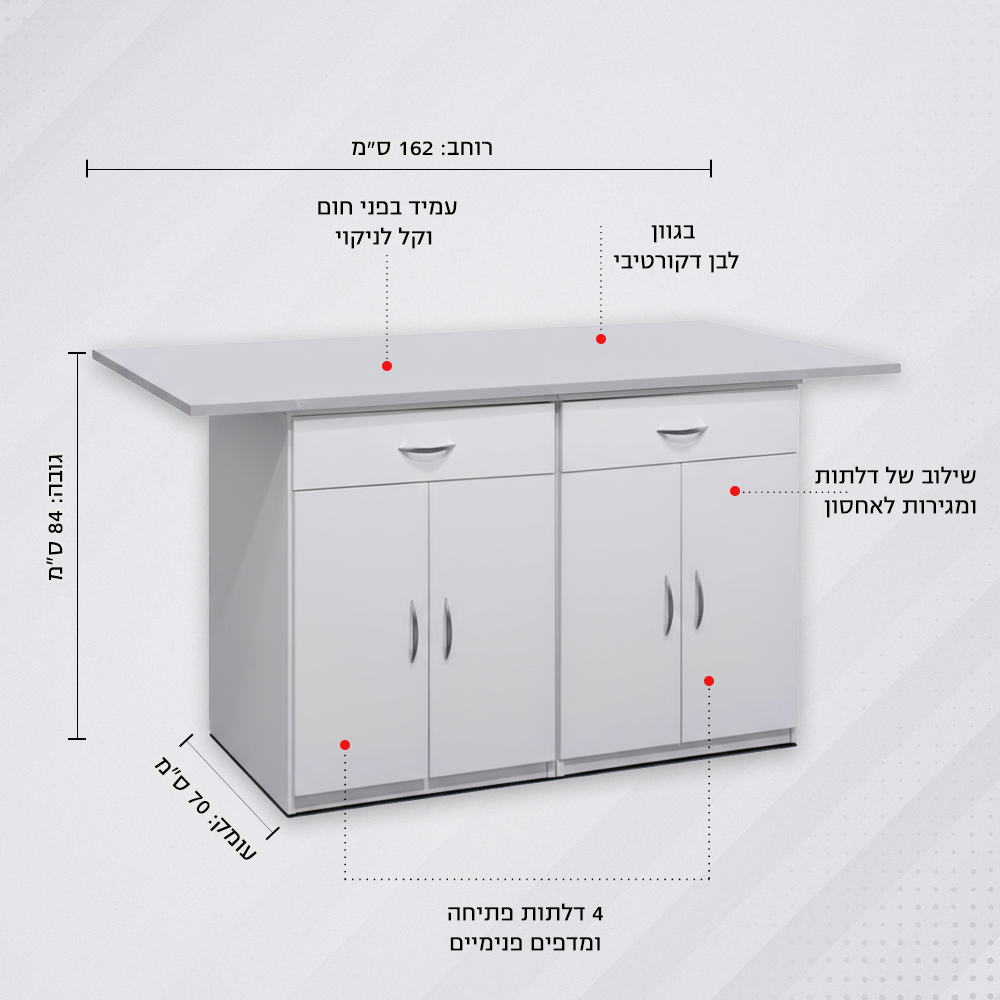 אי מטבח משפחתי עם 4 דלתות ומשטח עבודה דגם 309 מבית Aviam