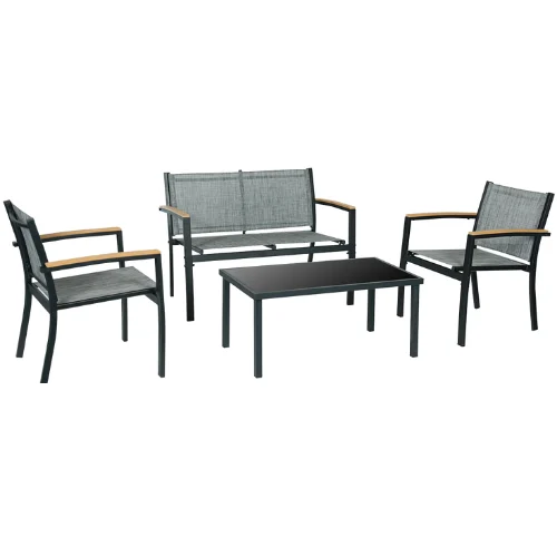 מערכת ישיבה לגינה 4 חלקים עם משענות דמוי עץ דגם קליפורניה ICST10451 מבית PLAYA