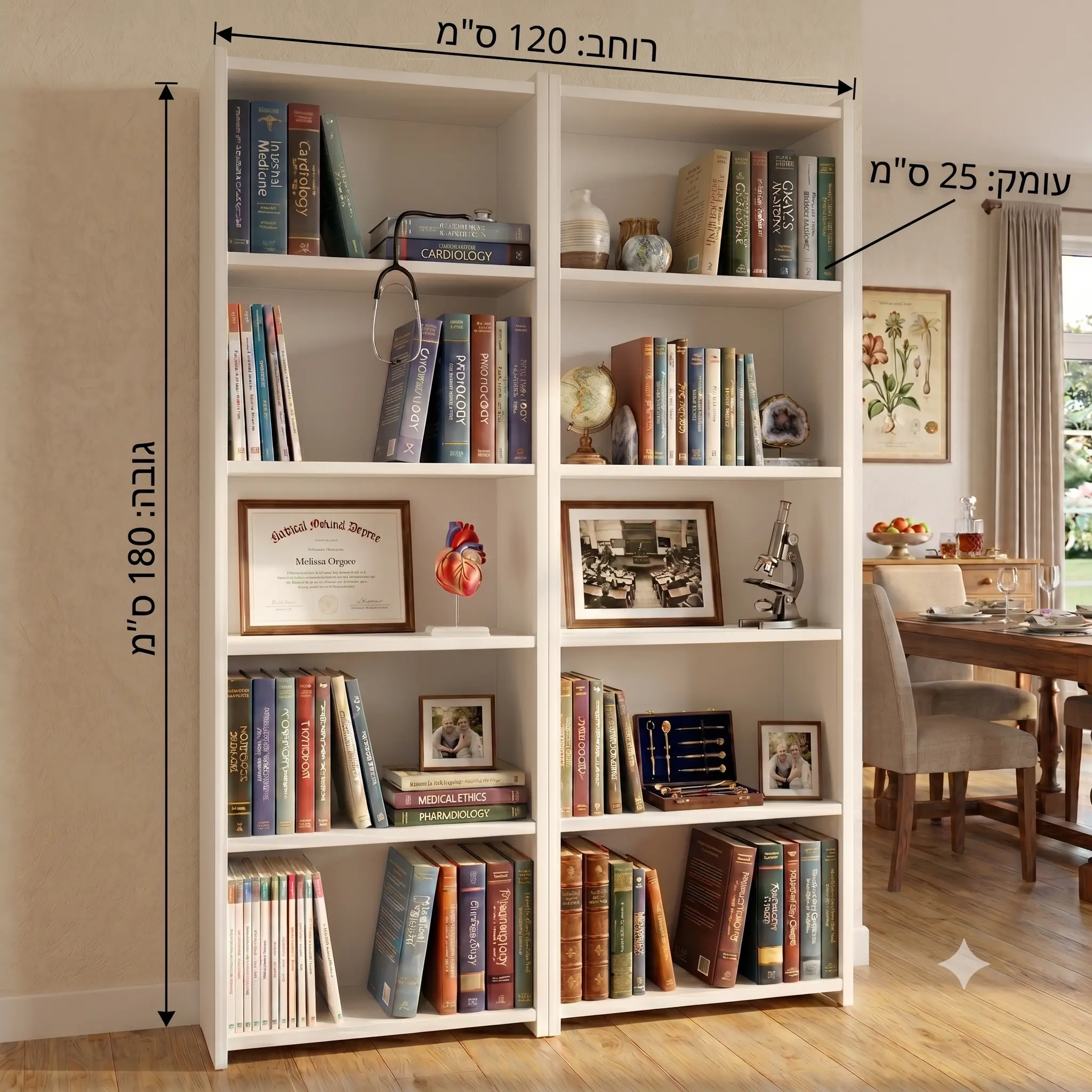 ספרייה כפולה עם 6 מדפים דגם עומרי 6036OM מבית Double