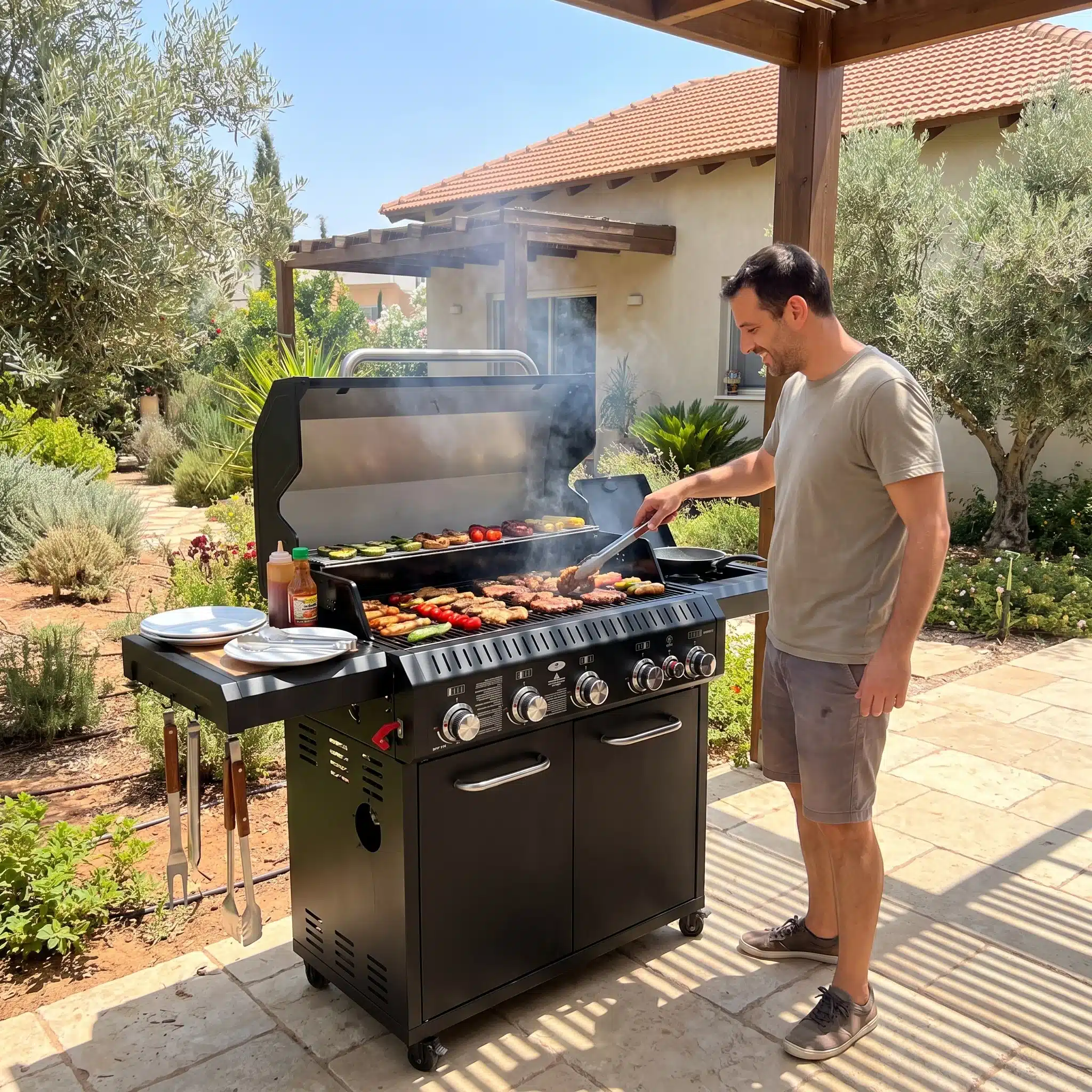גריל גז 5 מבערים עם כירת צד מתקפלת דגם EVEREST 5 מבית AUSTRALIA CHEF